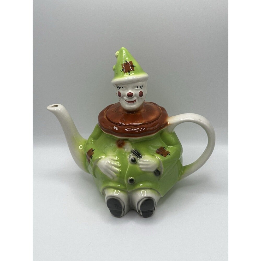 Tony Wood Studio Scarecrow Clown Teapot & Egg Cup Set England AS-IS Repair